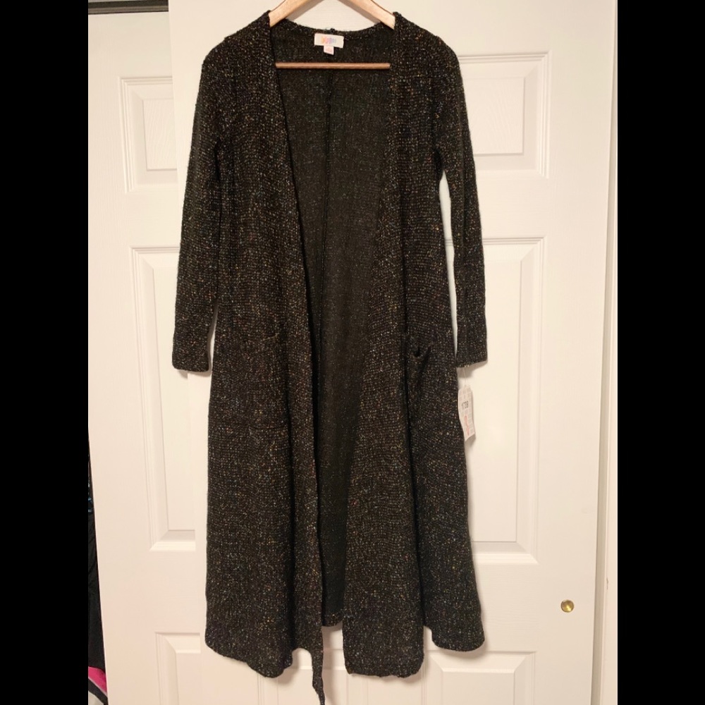 Lularoe black confetti sarah duster sweater small